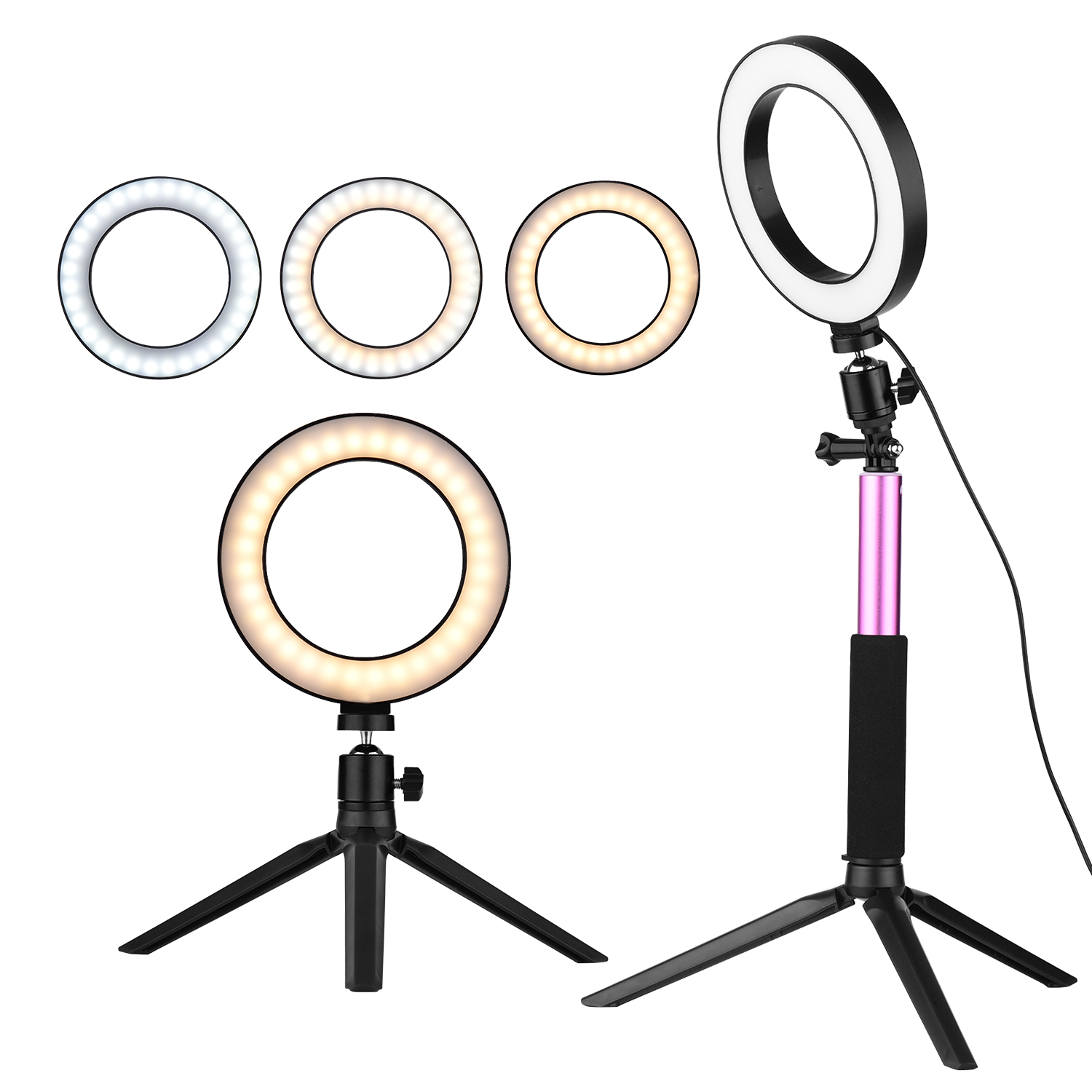 6 zoll Mini LED Ring Selfie studio Licht foto Lampe Dimmbar 3 Beleuchtung Modi mit Teleskop Stehen Stativ Kugelkopf Fotografie