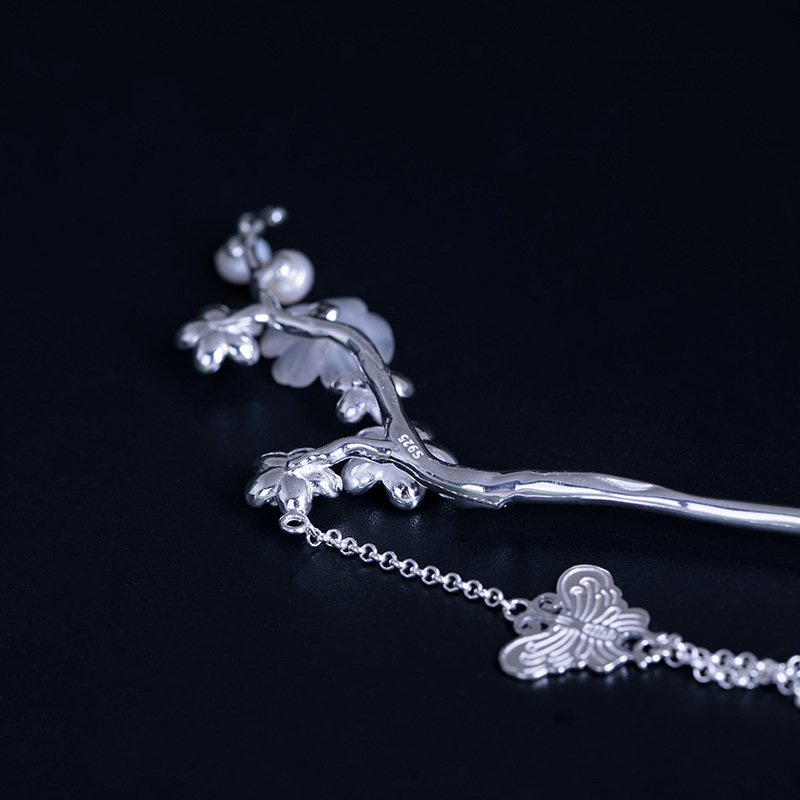 925 Sterling Silver Butterfly Tassel Chinese Style Hairpin Plum Blossom Flower Hair Stick Pin Metal Jewelry Accessories