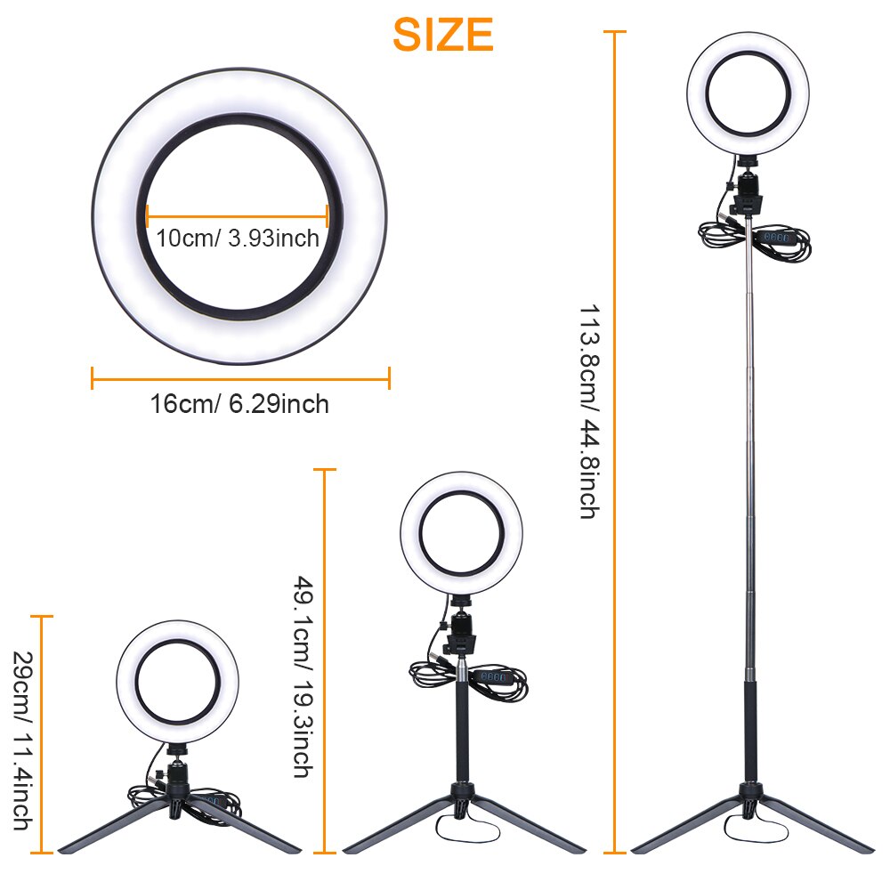 LED Selfie Ring Light Dimmable LED Ring Lamp Photo Video Camera Phone Light Ring Light Fill Light With Telescopic Bracket