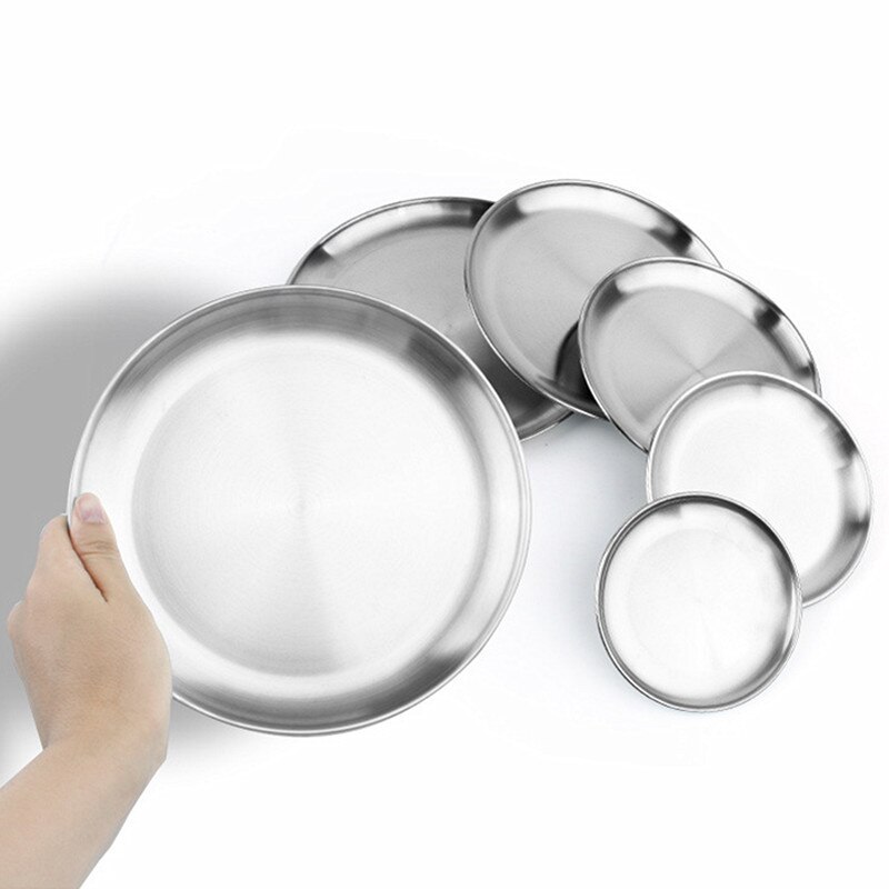 Plato de fruta de acero inoxidable para exteriores de 14-26cm vajilla para barbacoa plato redondo para Picnic platos para servir