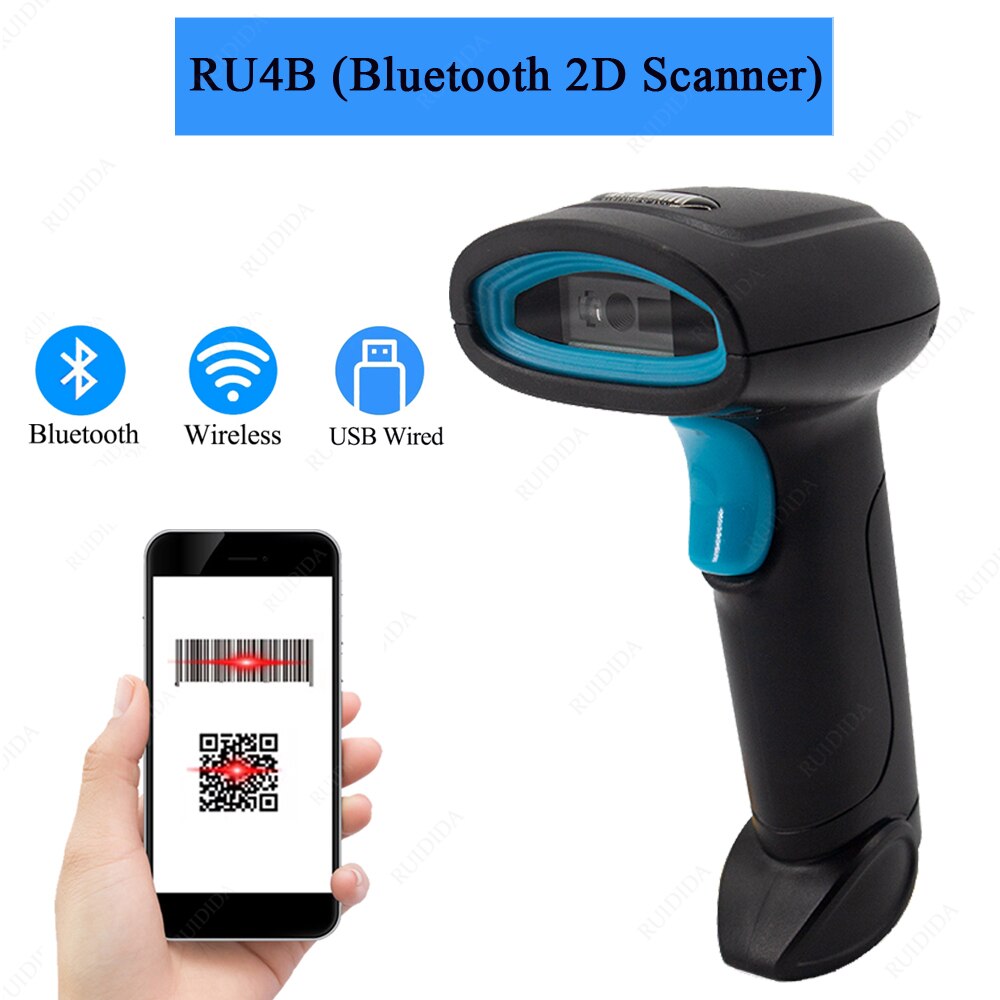 1D 2D Drahtlose Bar code Scanner Bluetooth Tragbare Reader 2d verdrahtete qr code Scanner Handheld Bar Reader leitor de código de barra: RU4B Bluetooth