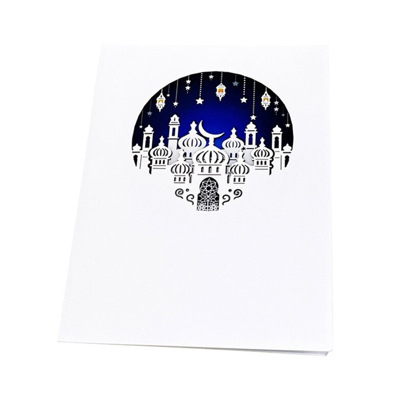 3D Eid Mubarak Greeting Card Moon Mosque Islamic Year Cards
