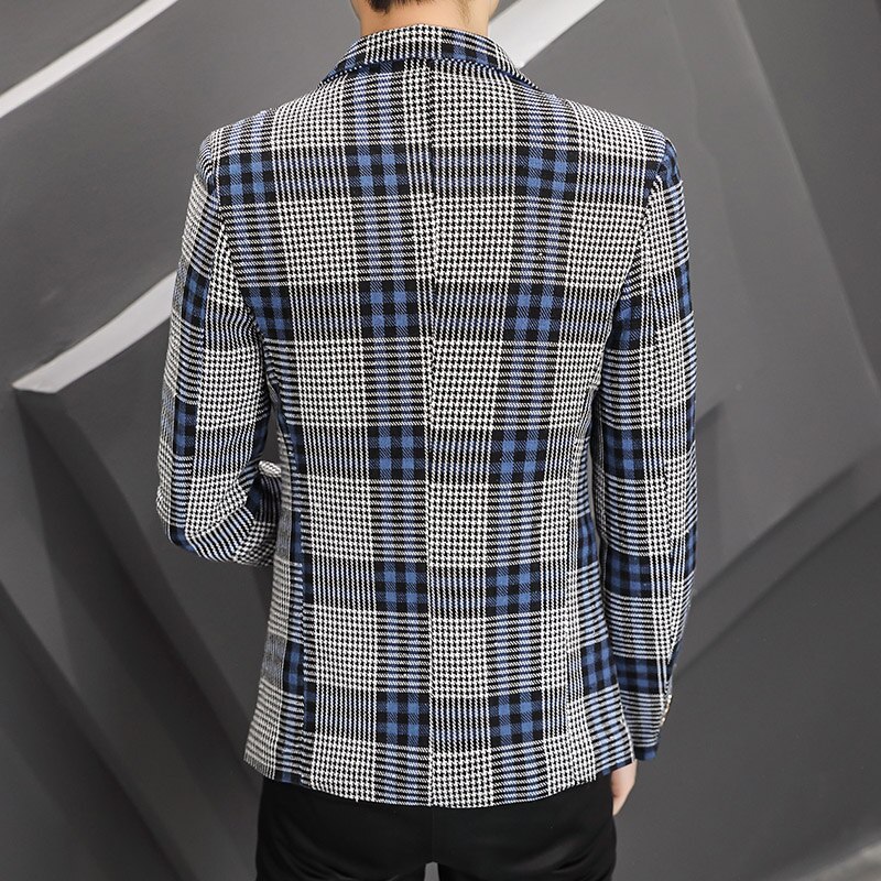 Chaqueta a cuadros de estilo británico para hombre, Blazer ajustado de un solo pecho, traje informal inteligente para y boda