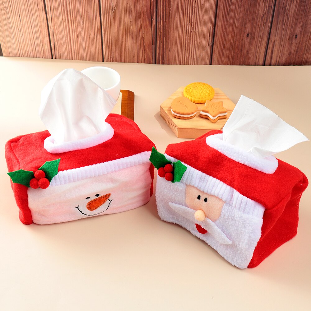 1PC Flanel Kerstman Kerst Tissue Doos Papier Houder Opbergdoos Cover Xmas Ornament Home Party Tafel Decoratie