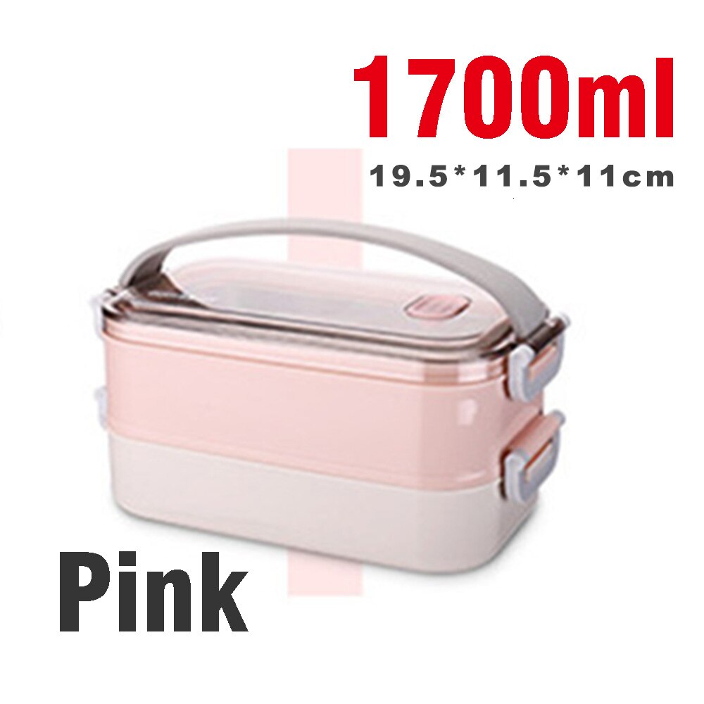 Portable Stainless Steel Lunch Storage Snack Tiffin Box Lunchbox Bag Bento Boxes Dinner Food Container Microwave For Kids Adults: 1700ml pink