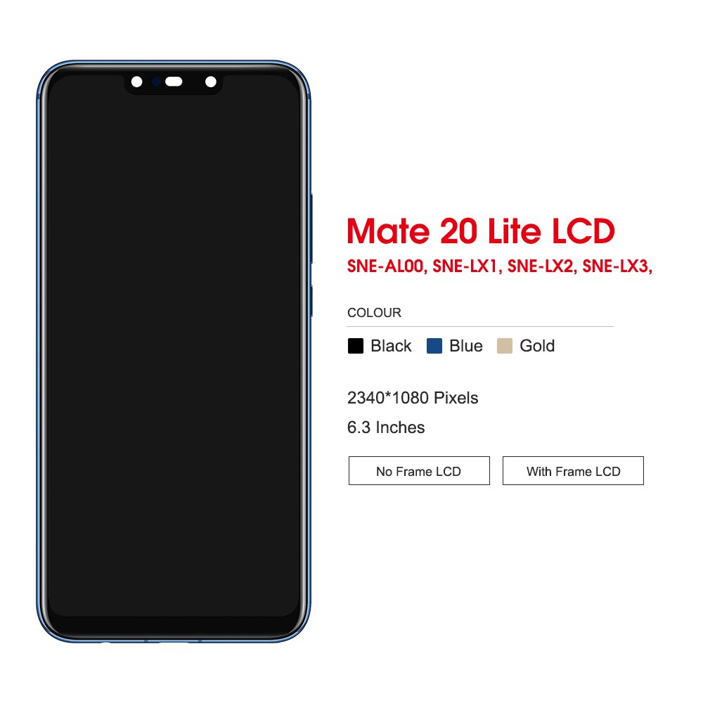 Tela lcd original, 6.3 &quot;, para huawei mate 20 lite, touch screen, digitalizador, montagem, para mate 20 lite, sne, al00, lx1, lx2, lx3