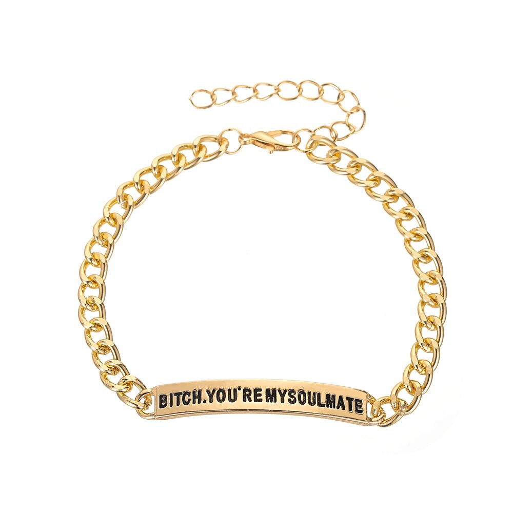 Scritte voi sono mio Soulmate catena in lega semplice braccialetti per coppie placcati in argento dorato per donna e uomo: d'oro