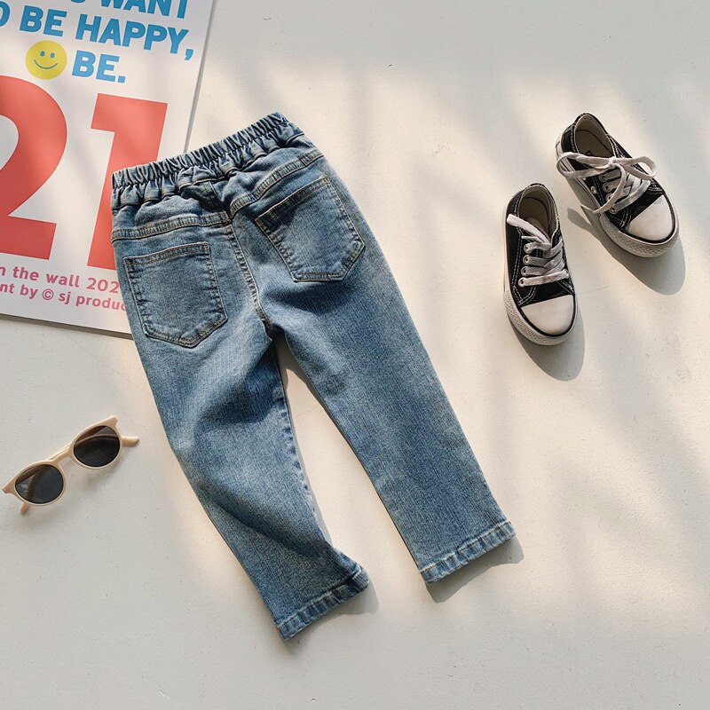 2021 primavera nuovo stile coreano neonate pantaloni di Jeans tinta unita bambini Jeans Skinny pantaloni Casual per bambini All-match
