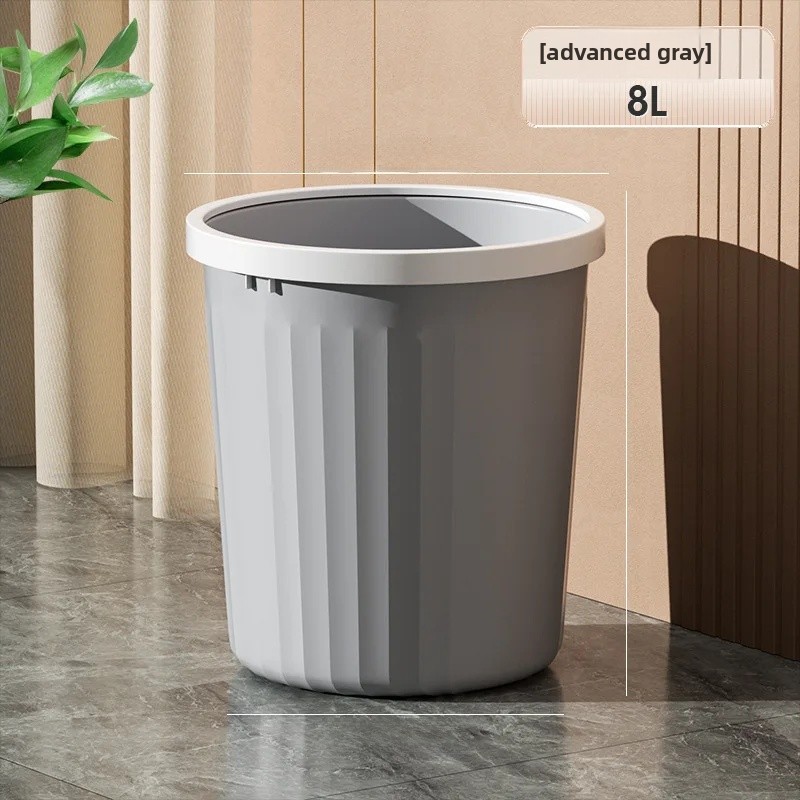 Thick Plastic Trash Can Kitchen Home Use Large Capacity No Cover Big Caliber Multi Scene Garbage Basket with Press Ring: WHITE
