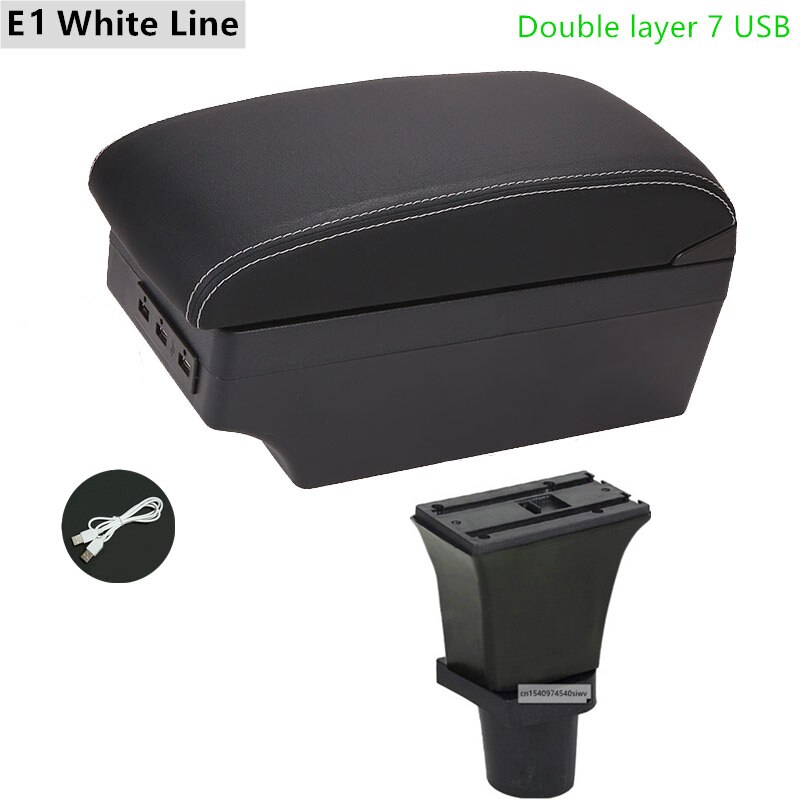 Car Armrest Box for Citroen C1 Special Retrofit Parts Center Storage Box with USB LED Light Accessories: E1 White Line