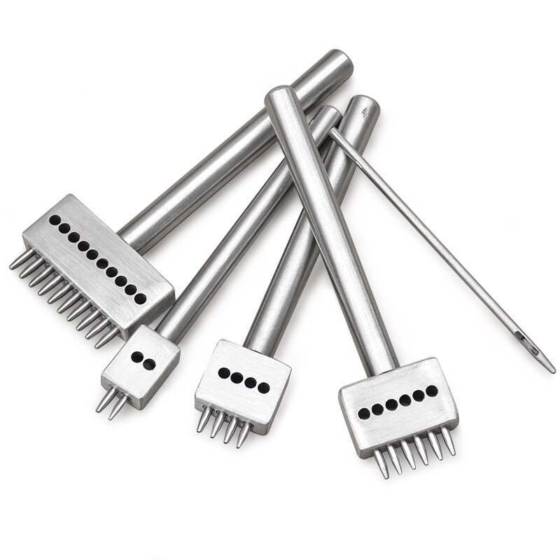 Leather Craft Tools Punching Hole Cutting Knife Suture Needle Basic Hand Stitching Sewing Tools, Manual Peeling Edge Process: Round hole tool Set