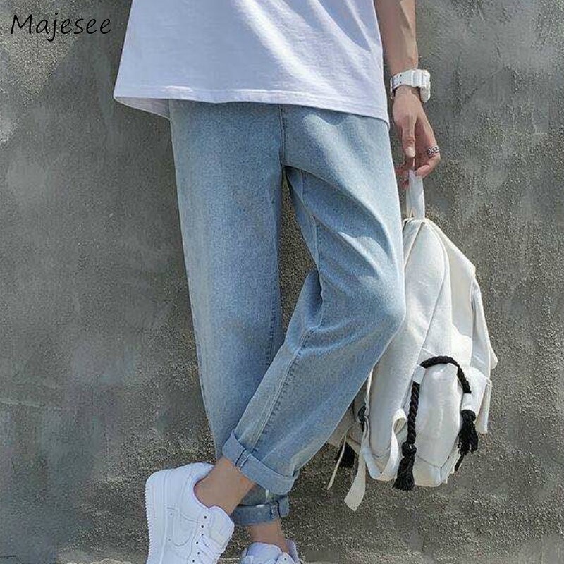 Männer Jeans Denim Solide Einfache Elastische Taille Kordelzug Plus Größe 3XL verlieren Gerade Koreanische Alle-spiel Studenten Neue lässig