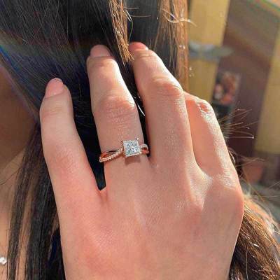 Huitan Hersteller Direc Wicklung Hochzeit Ringe Für Frauen Romantische Rose Gold Engagement Zubehör Finger Ringe