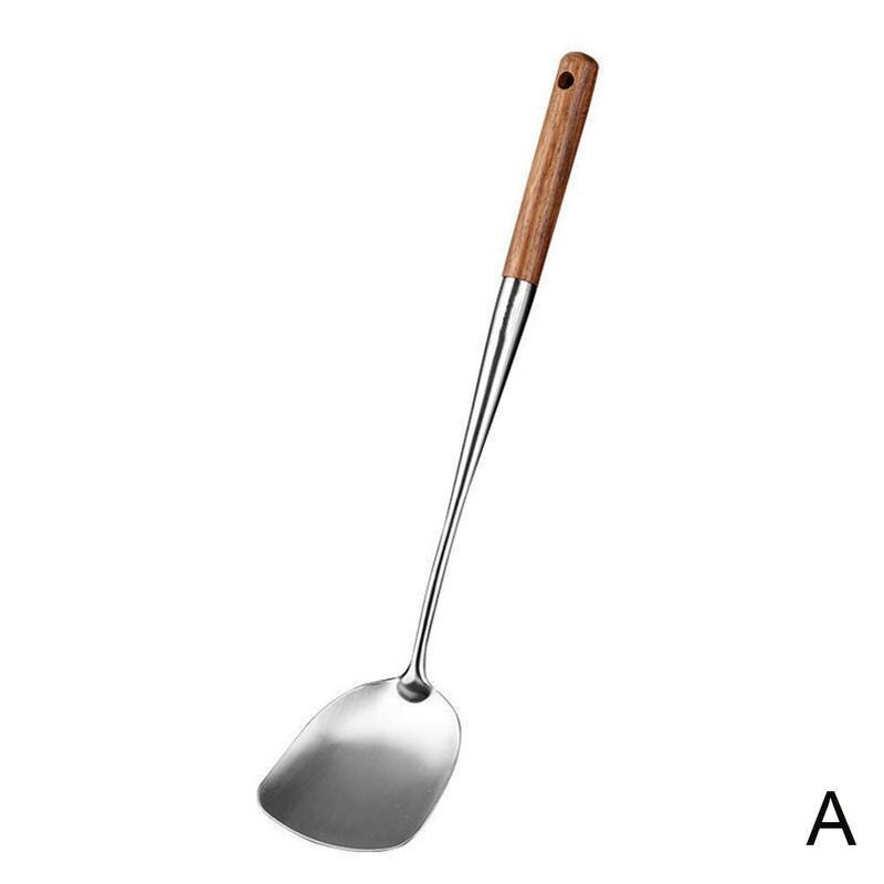 Stainless Steel Kitchen Wok Spatula Spoon Chinese Cooking Tool Kitchen Bar Wooden Handle Tools Durable Safety U0W6: shovel