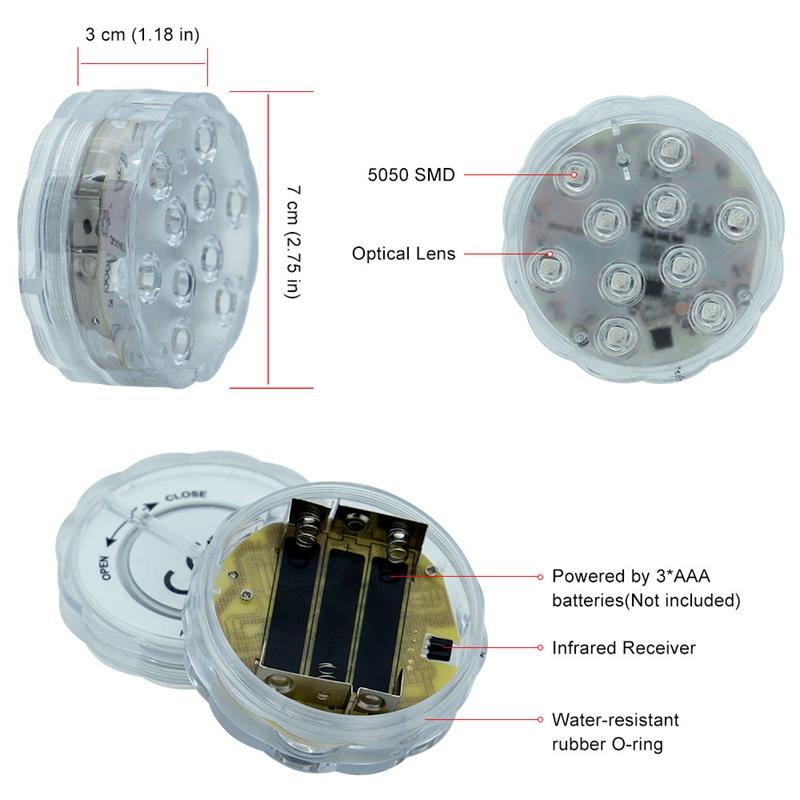 10 Leds Submersible Light Rgb Remote Control Underwater Lamp Party Garden Decoration Aquarium Framed Swimming Pool Accessories