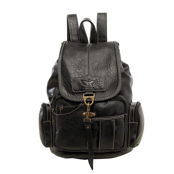 Vrouwen Rugzak Vintage Rugzakken Voor Tienermeisjes Mode Travel Pack Tassen Pu Lederen Rugzak Donkerbruin: Black