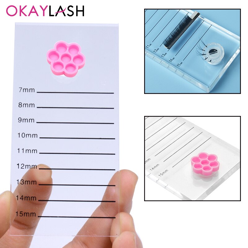 Clear Crystal Eyelash Extension Scale Board Mark Pad 2 In 1 Acrylic Graft Lash Pallet Plate With Glue Holder Cup Accessories