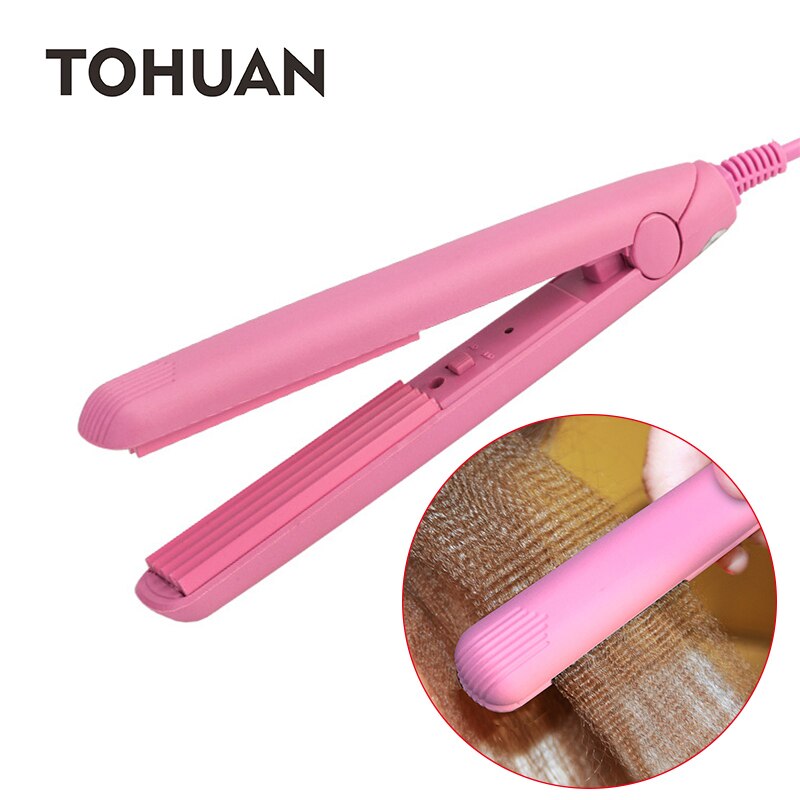 TOHUAN-plancha de cerámica para el pelo, accesorio de color rosa, pequeña, corrugada, peinado