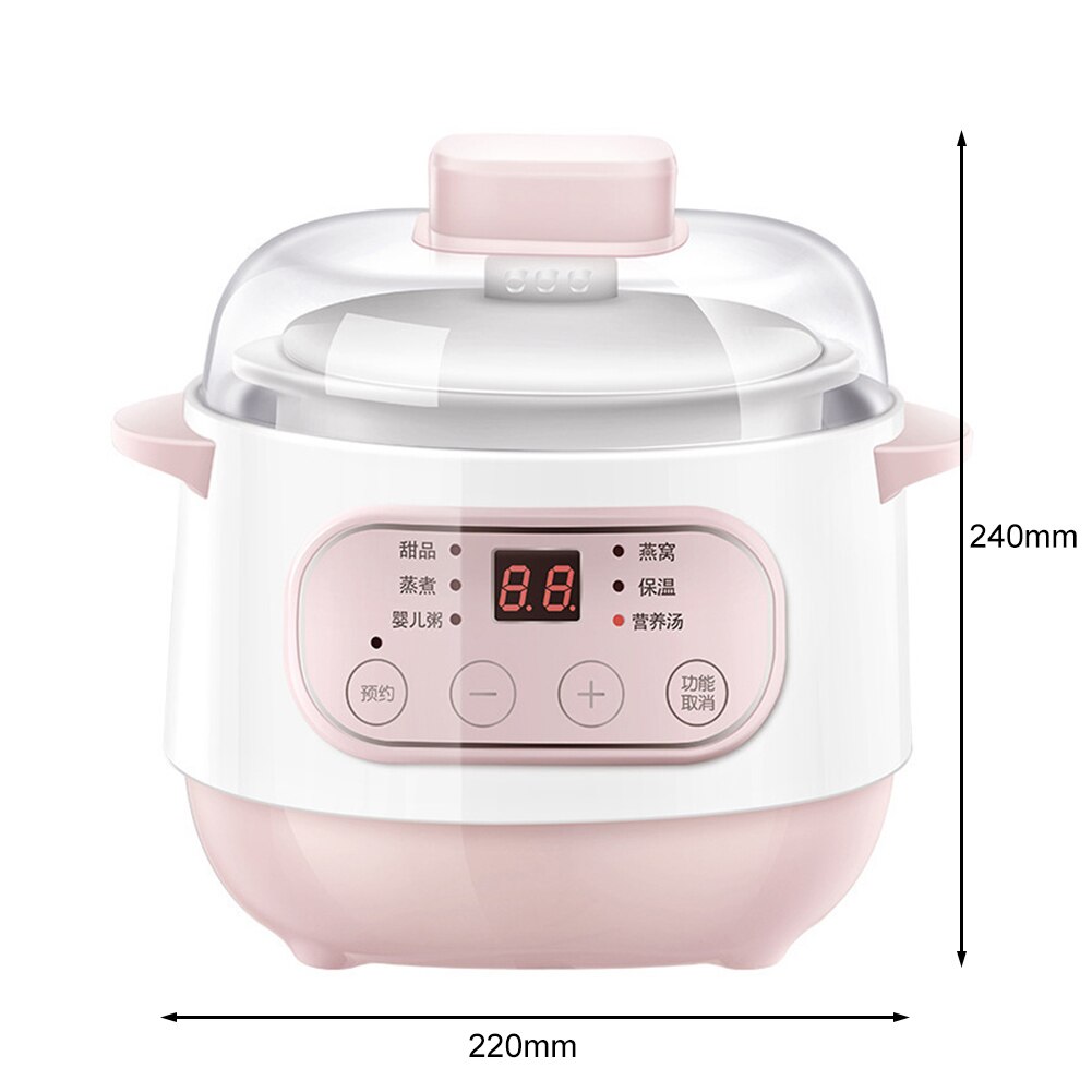 Olla de vapor de agua eléctrica inteligente para el hogar, temporizador de reserva de 200W, cerámica eléctrica de ahorro de energía, olla de cocción lenta, 1L
