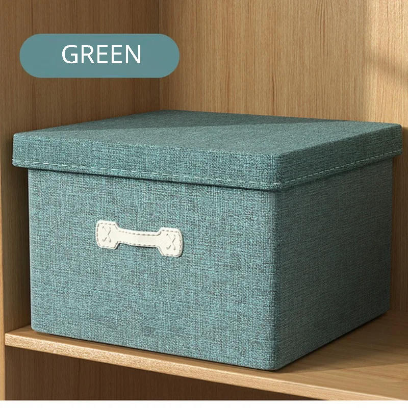 Cotton Linen Folding Storage Box with Lid Closet Drawer Clothes Books Toys Sundries Quilts Organizer Laundry Basket for Wardrobe: L / Red