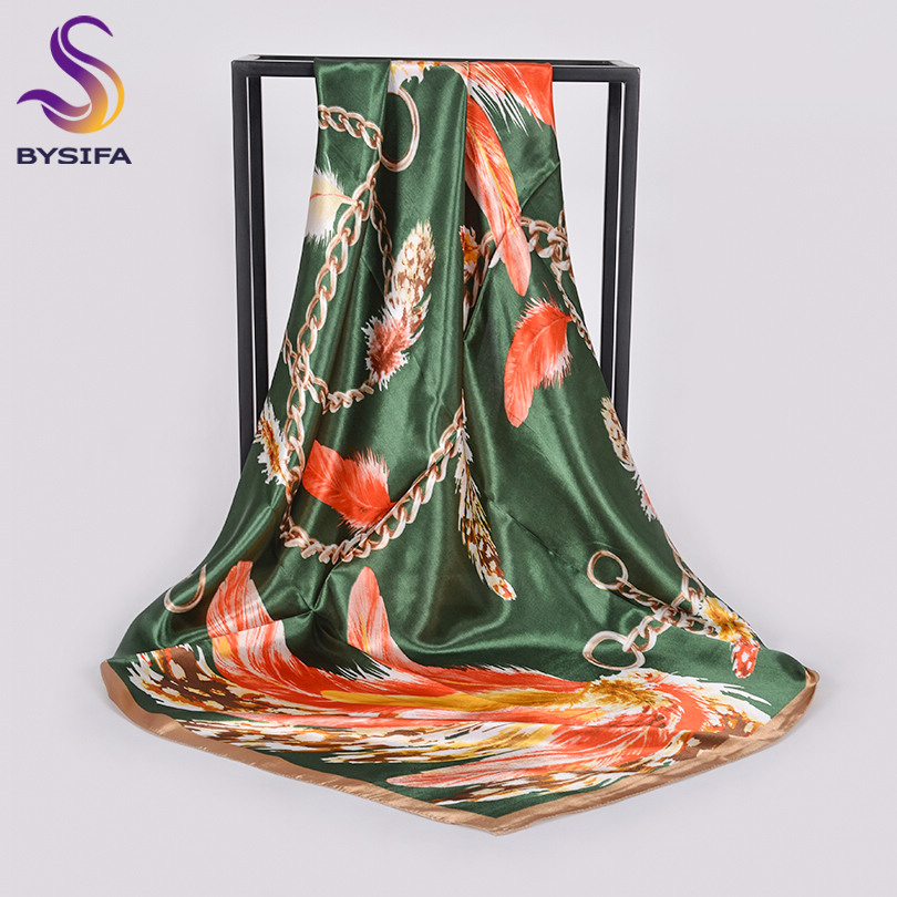 [Bysifa] Herfst Winter Dames Sjaals Accessoires Vrouwen Grote Zijde Vierkante Sjaals Wijn Rood Paisley Moslim Islamitische sjaal: orange green