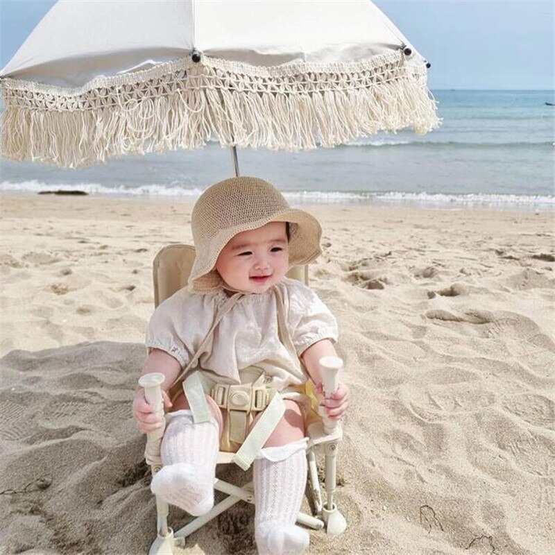 Blonder bohem barn utendørs barnevogn solskjerm parasoller baby strand uv beskyttelse paraply barn fotografering rekvisitter