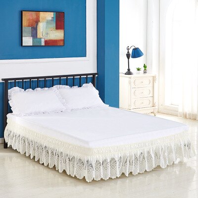 élastique brodé lit jupe enveloppement autour solide Matrress dentelle lit jupes blanc Beige: beige 1 / 72X80x15 inch