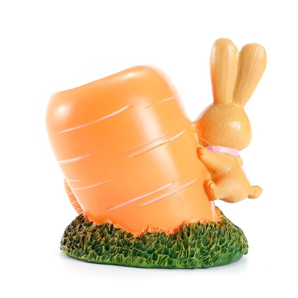 Portalápices de decoración de escritorio, adornos de escritorio de resina de zanahoria, portalápices, almacenamiento de oficina, organizador de papelería de escritorio de conejo para el hogar