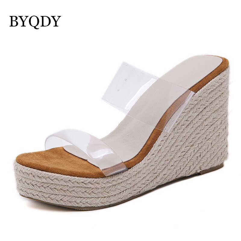 BYQDY, sandalias con cuña y tacón, sandalias de gelatina con punta abierta, zapatos de plataforma de tacón alto sin cordones para mujer, sandalias transparentes de PVC, de verano