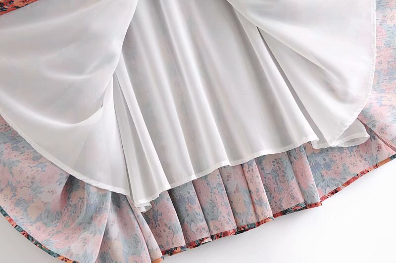 KBAT Red Floral Print Midi Skirts Womens Spring Pleated Skirt High Waist Zipper Chiffon Skirt