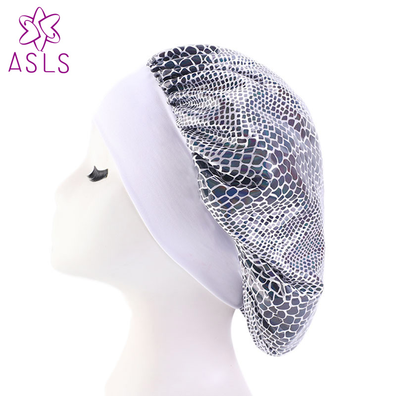 patroon Vrouwen Brede Band Satijn Motorkap Zijdeachtige Night Slaap Hoed Kanker Chemo Mutsen Haar Cap Hoofddeksels Haar Accessoires: WHITE