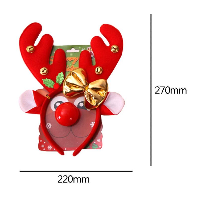 Lovely Christmas Headband with Red Nose Reindeer Antlers Hair Hoop for Kids Headwear Festival Decorative Accessories