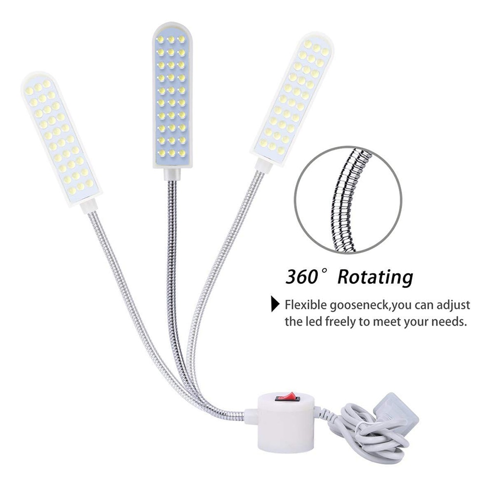 Luz para máquina de coser portátil LED 10/20/30, Base de montaje magnética, lámpara de cuello de cisne para toda la luz para máquina de coser