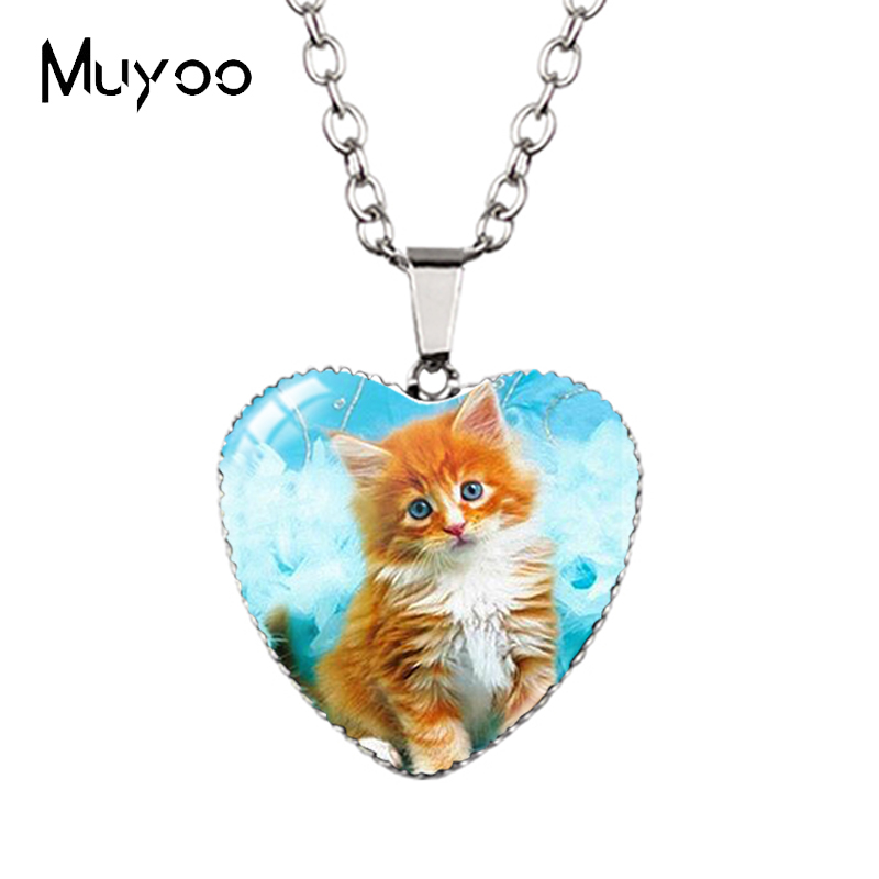 Cartoon Mooie Grappige Kittens En Muis Leuke Kitty Houdt Schelp Handgemaakte Hart Ketting Hangers Hz3: Goud-kleur