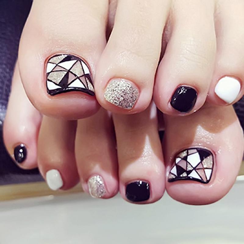 24 pièces populaire ongle Patch Nail Art court faux ongles Patch couverture complète faux ongles artificiels avec des outils de manucure de colle: As picture show 01