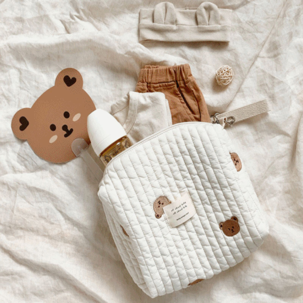 Luiertas Konijn Borduurwerk Katoen Leuke Luier Baby Opbergtas Voor Baby Spullen Uitje Draagbare Kinderwagen Mama Bag