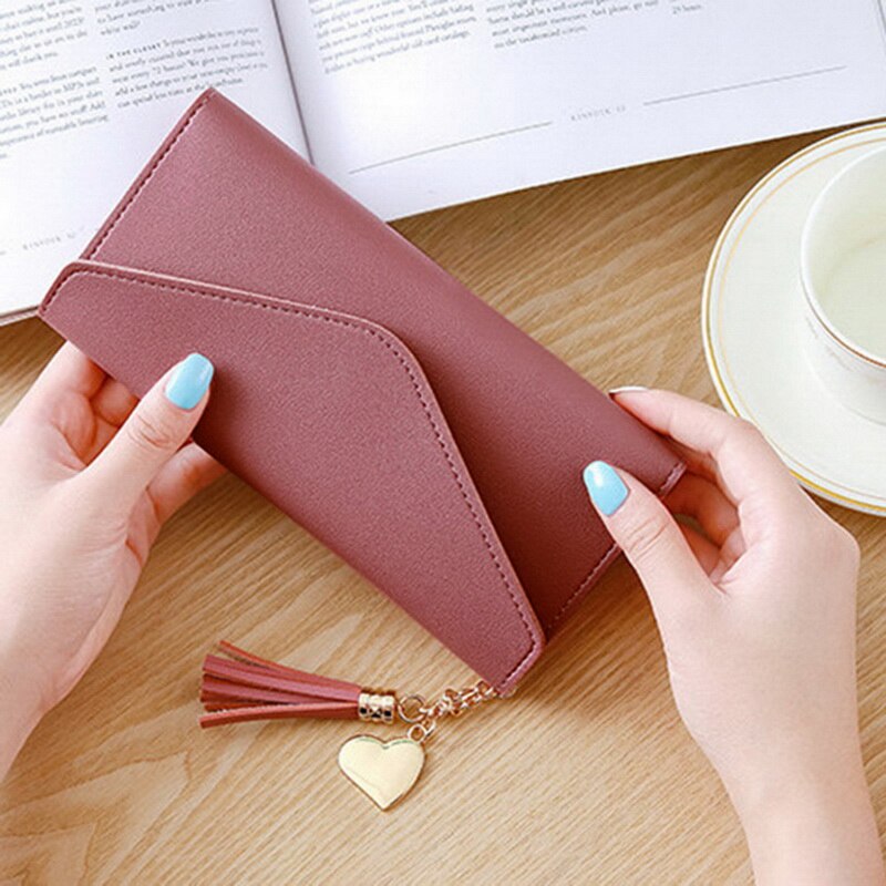 Litthing Pu Leather Women's Long Wallet Credit Card Clutch Purse Women's Wallet Matte Card Bag Buckle Multi-function Wallet: dark pink B