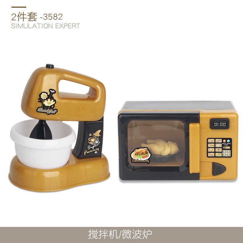 Online Celebrity Kinderen Mini Keuken Set Meisje Model Speelhuis Zwart En Gouden Kleine Apparaten Speelgoed Koelkast Wassen Ma: 3582 Two Piece Set
