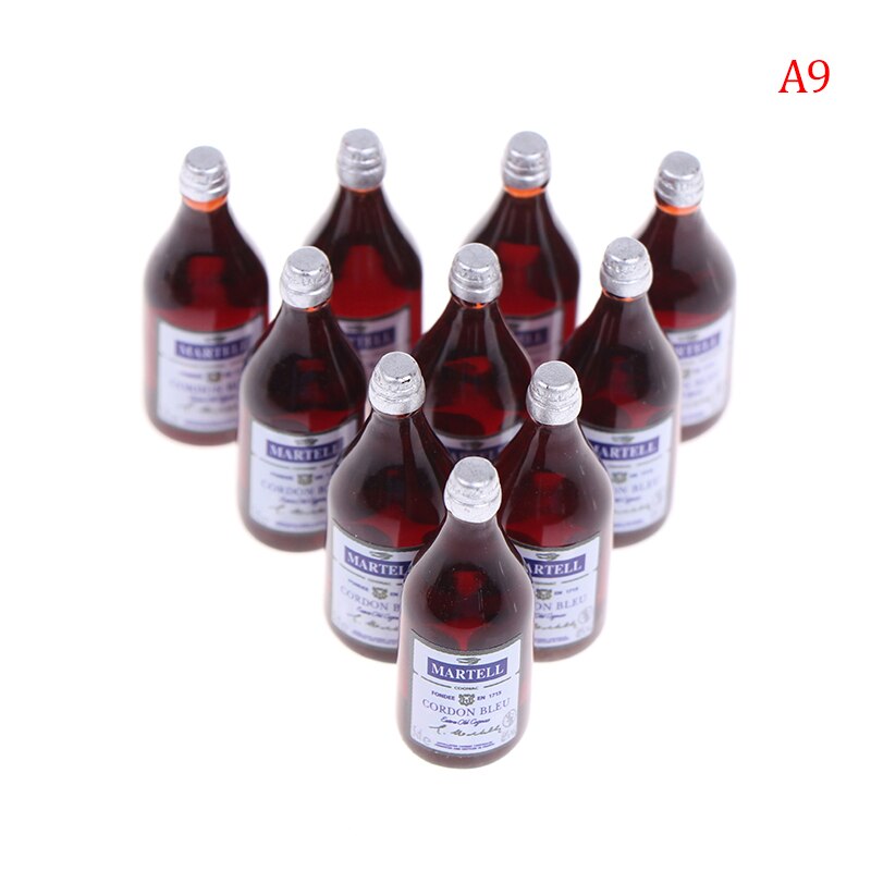 10pcs/set 1:12 Dollhouse Miniature Wine Bottle Whisky Simulation Drinks Model: A9