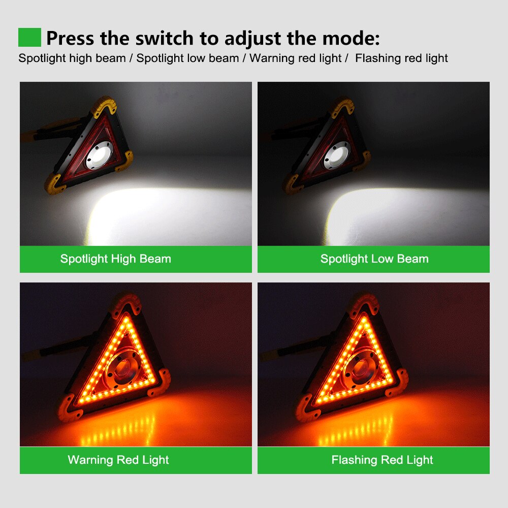 Bärbar nödlampa 30w cob led bil varningslampa utomhus camping lampa usb laddning batteri led spotlight.