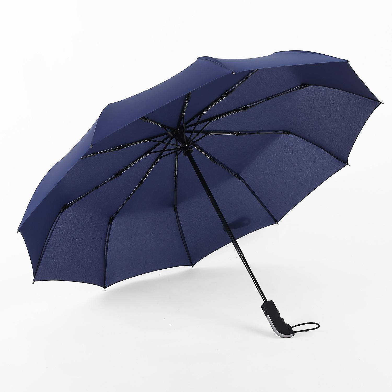 Automatisk paraply tre folde paraply enkel ensfarvet mænd forretning paraply 10k forstærket vindtæt stærk paraply