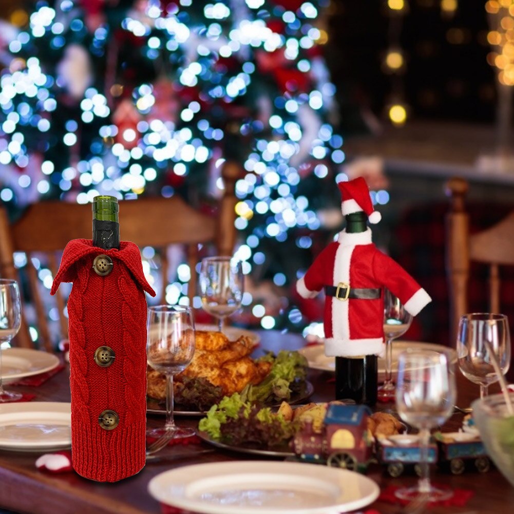 Cache-bouteille de vin rouge tricoté pour noël, 1 pièce, sac pour bouteilles de vin, décoration de noël, pull pour fête, décoration de la maison populaire