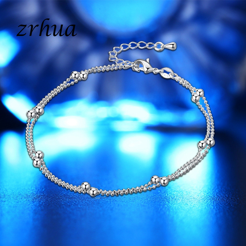 ZRHUA Tiny 925 Sterling Silver Beads Multilayer Chain Anklet for Women Girls Friend Foot Jewelry leg bracelet Bijoux