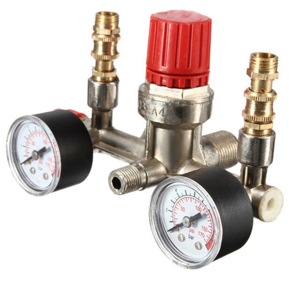 Adjustable Pressure Switch Air Compressor Switch Pressure Regulating with 2 Press Gauges Valve Control Set 230V