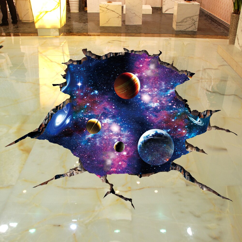 3D Cosmic Space Planet Broken Wall Stickers Removerable for Kids Rooms Boy Bedroom Nursery Home Decoration Decals Murals