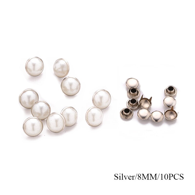 Retro gouden zilveren halve kralen kledingaccessoires parels voor knutselwerkjes schoenen parels voor decoratie kledingbenodigdheden: Zilver / 10mm