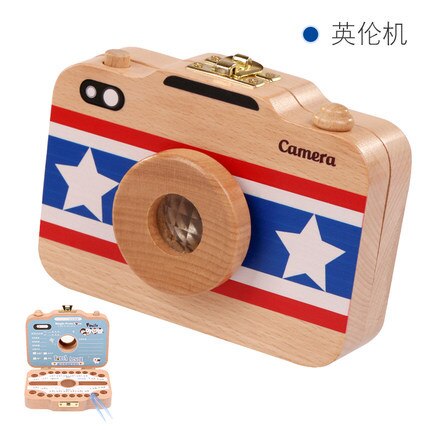 Wooden Baby Teeth Box Baby Tooth Keepsake Box Camera Shaped Wooden Container Storage Teeth Kids Tandendoosje Caja Dient: British Machine