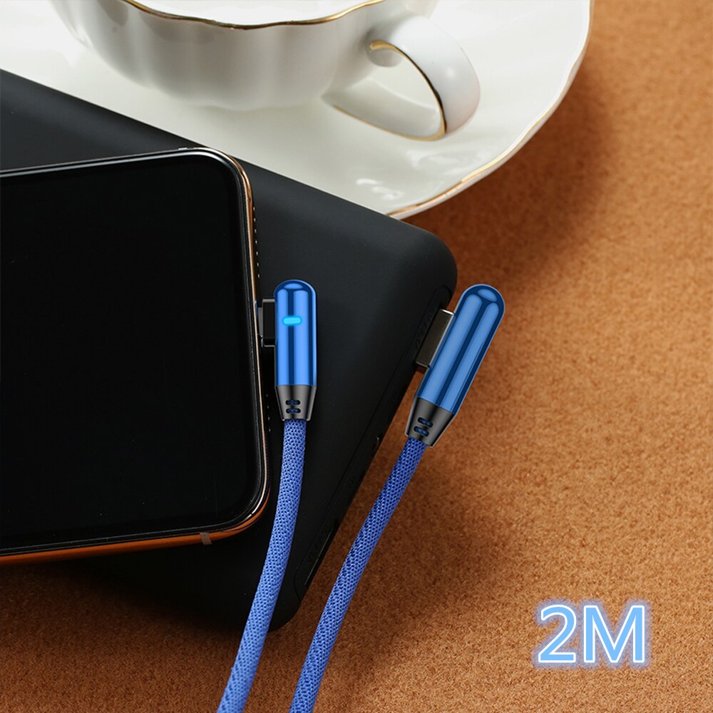 Led 90 asteen usb type c kaapeli iphone micro pikalataus usb-c kaapeli xiaomi redmi note 7 samsung  s10 a50 tipe-c johdolle: 2m sinistä / Mikrolle