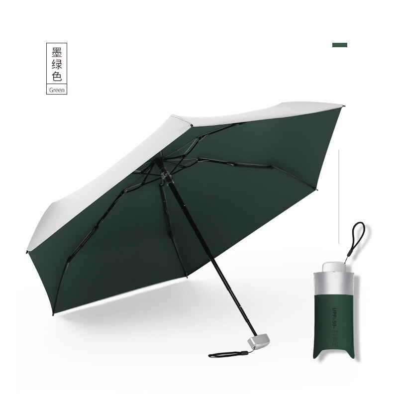 HUAMu UV-beschermende parasol, handparasol, regenbestendig en 99,9% UV-filter parasol, compacte golfparaplu met titanium zilver zwarte anti-UV coating