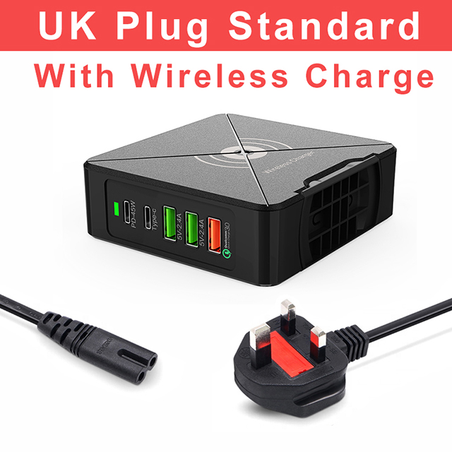 75W chargeur USB PD Type C chargeur rapide pour iPhone 8 X XR Qi chargeur sans fil pour Samsung téléphone portable QC 3.0 chargeur mural rapide: UK Plug F88-W